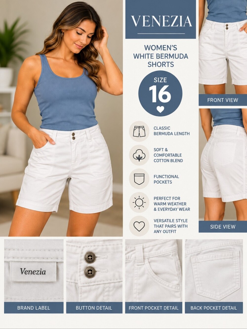 Venezia Women's size 16 white bermuda shorts #31